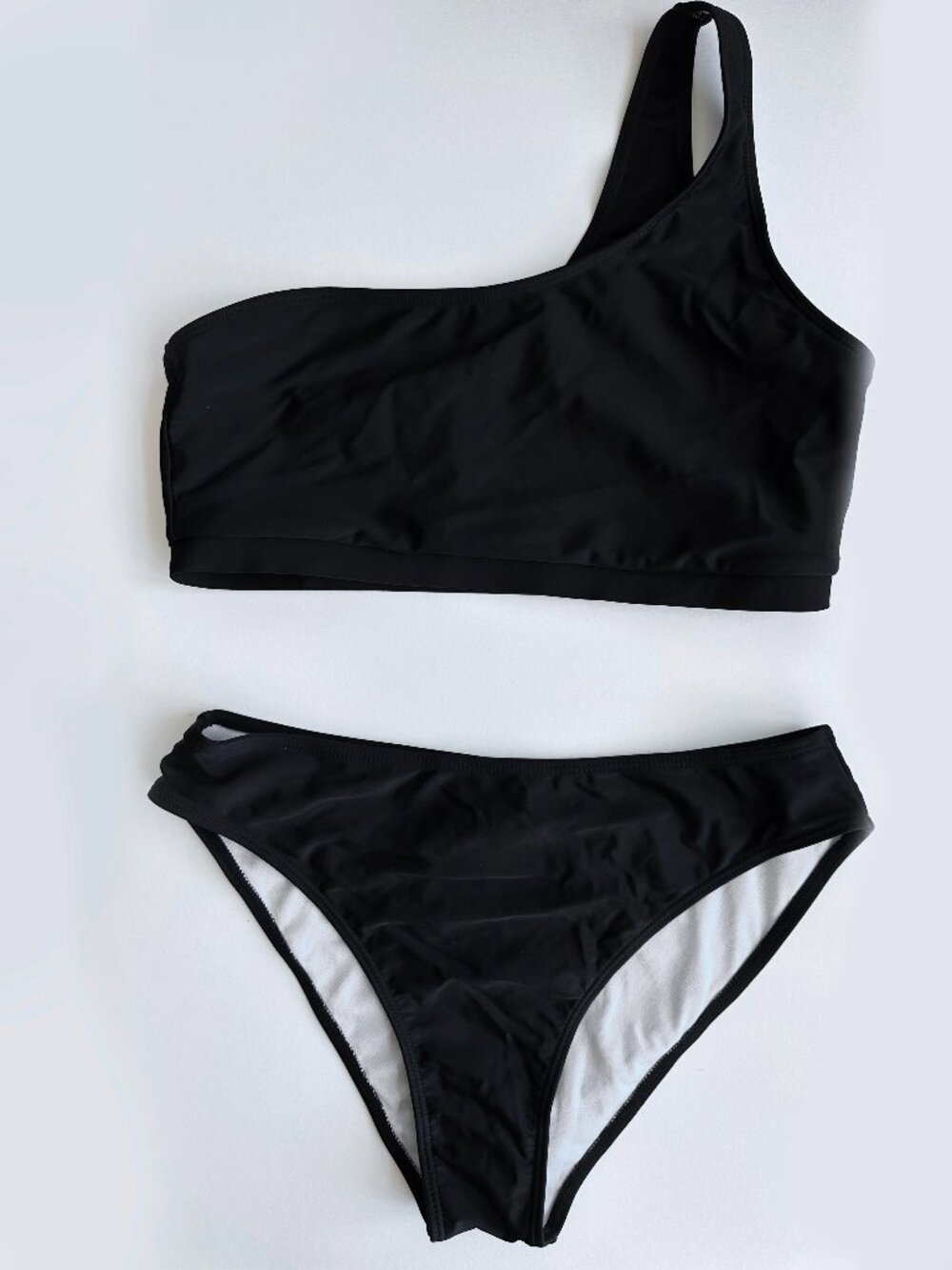 Black One Shoulder Bikini Set Two Piece Swimsuit, size M
